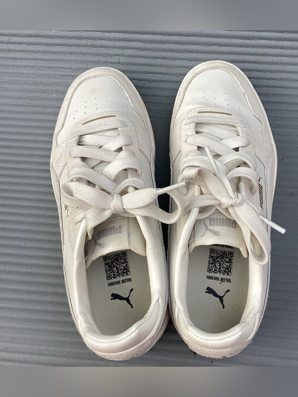 Puma White Low-Top Lace-Up Sneakers with Subtle Logo